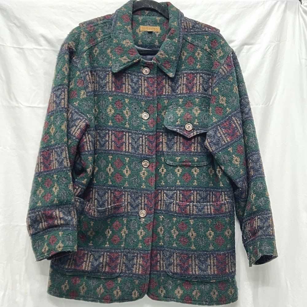 Ruff Hewn Women Aztec Multicolored Medium Wool  Winter Jacket Vintage Geometric